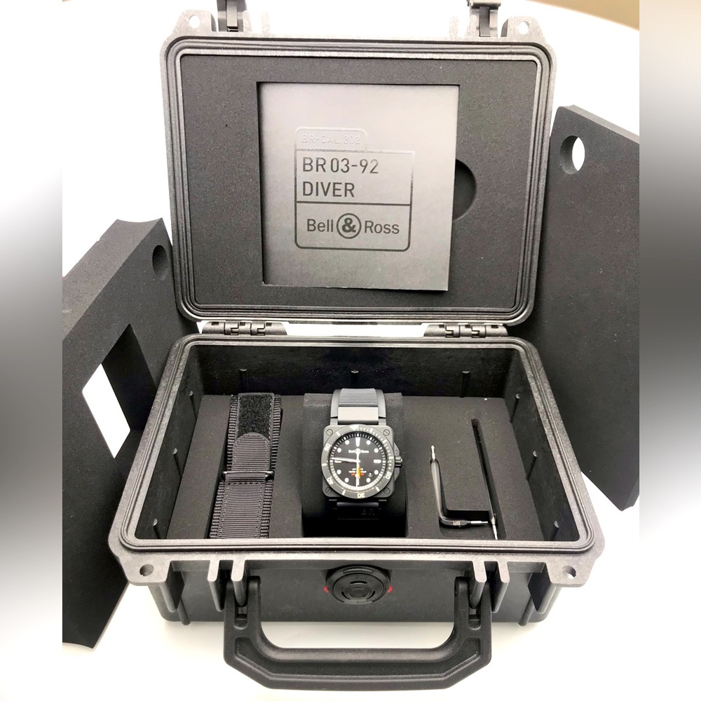 Bell & Ross Automatic BR-03-92 Diver Black Case, Date, Black Band Mens Watch